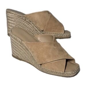 Vince Espadrille Wedge Sandal Size 6 M Suede Leather Tan